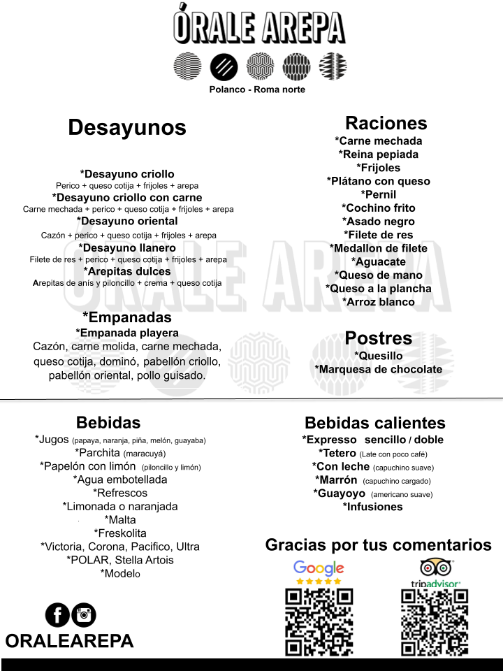 Orale Arepa Menu - Image 1