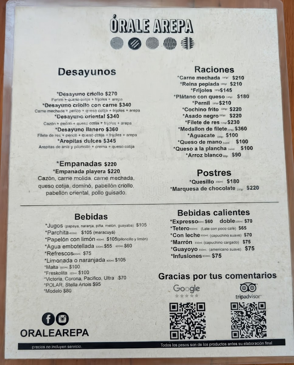 Orale Arepa Menu - Image 3